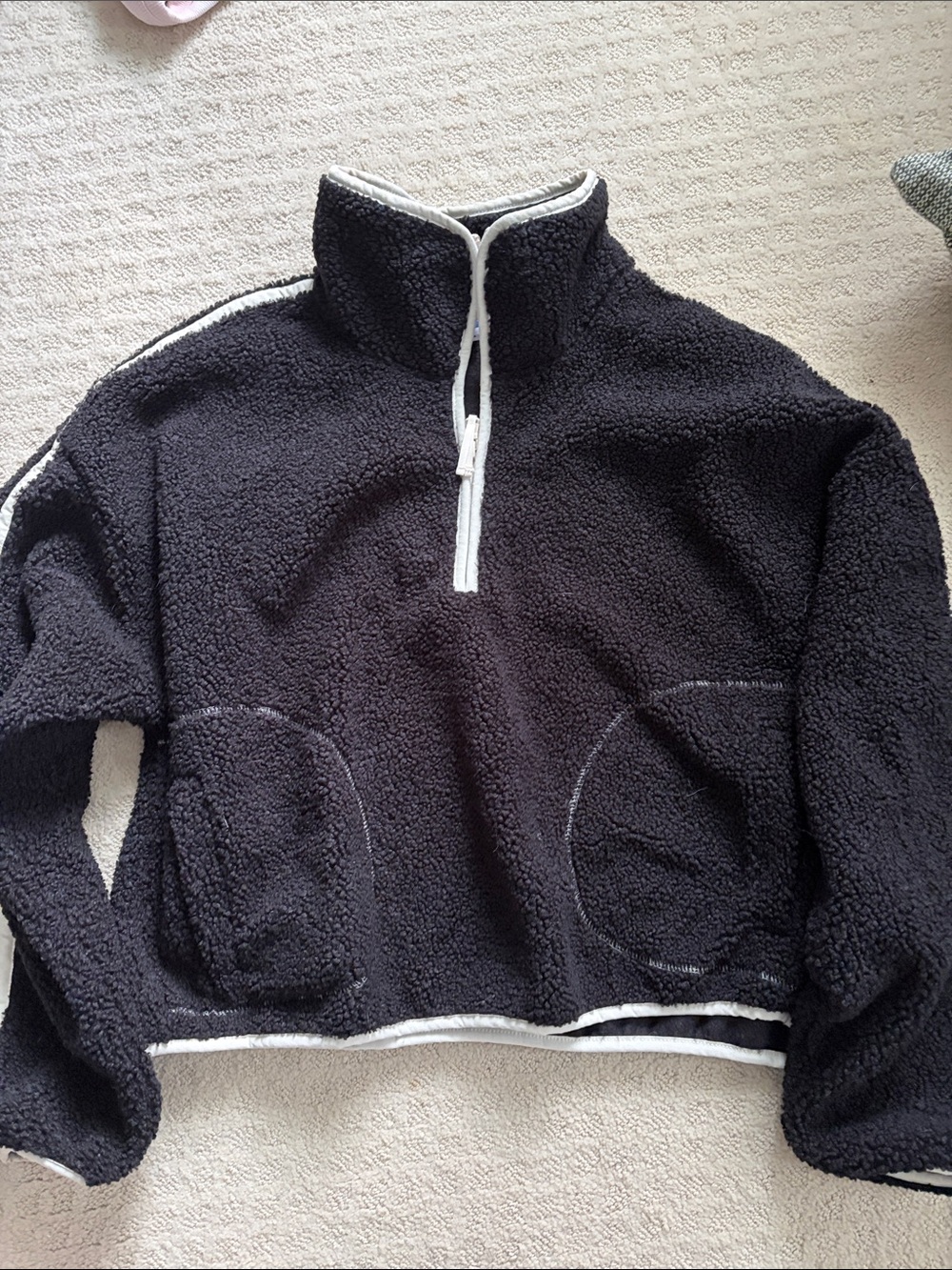 Old Navy Black Sherpa Half-Zip Pullover with White Trim